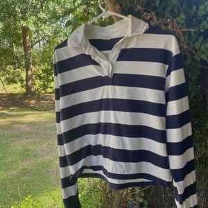john galt blue & white stripe crop polo